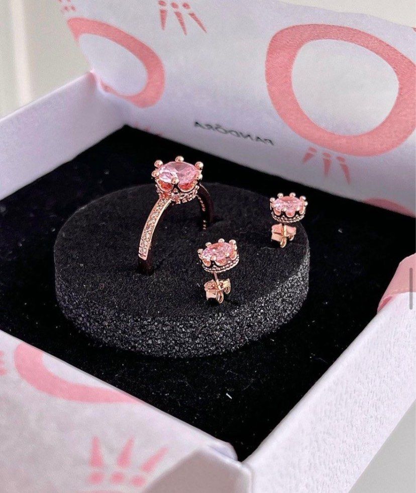 SALE Pandora Crown Ring earrings set Women s Fashion Jewelry Organizers Rings on Carousell