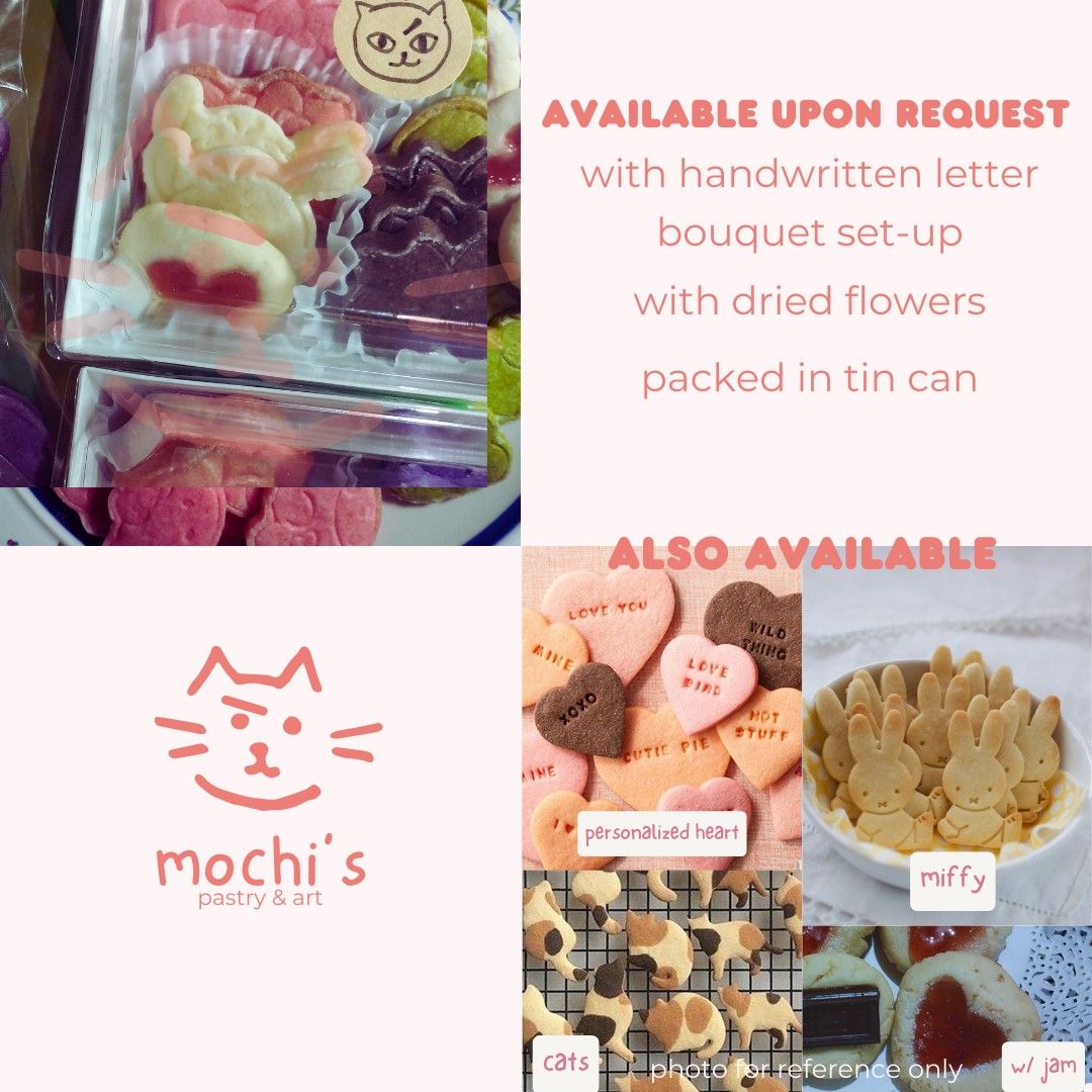 Sanrio Flavored Butter Cookies (Category: Homemade Bakes) located in Imus. Submitted by taichii_ (Listing ID 1266116868, Image 2). Description: Open for Valentine's Orders Enjoy butter cookies shaped with your favourite Sanrio characters! Starts at P 100 Flavors: 🍓 Strawberry 🍵Matcha ☕ Cocoa 🧈 Butter 🟣 Ube Packaging: Single/Plastic Cake box w/ Liner Bouquet Tin Can Can do J&T, Lalamove, Shope c/o.
