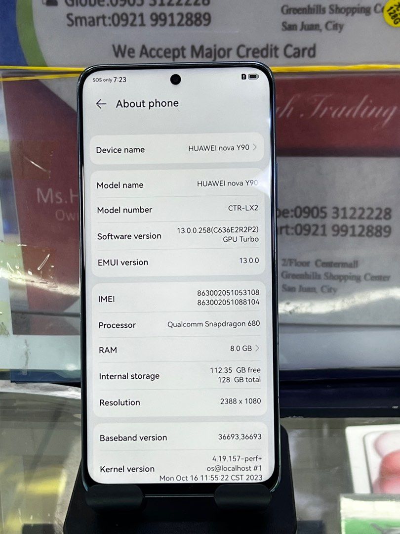 SECONDHAND Affordable Huawei Y90 8g rAm 128g (Category: Huawei) located in San Juan City. Submitted by hanifah_trading (Listing ID 1282357100, Image 3). Description: SECONDHAND Affordable Huawei Y90 8g rAm 128g Color: Crystal Blue Details: 6.7 inch 50 Megapixels 5000 mAh 8g rAm 128g USB Type-C 3.5mm Audio Jack Dual SIM (Nano-SIM) Face Recognition & Fingerprint Sensor (side-mounted) Enjoy GREAT PRICES on Brandnew Gadgets. Discover Hanifah Trading 