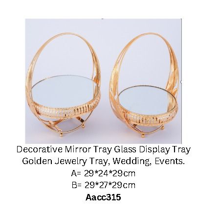 SG Decorative Mirror Tray Glass Display Tray Golden Jewelry Tray