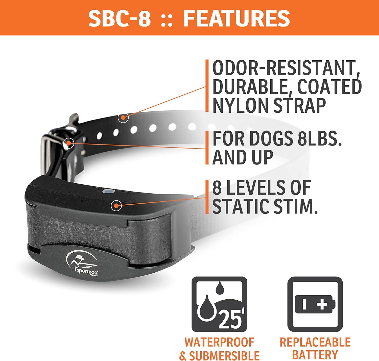 SportDOG Brand NoBark 8 Collar Easy to Use Bark Control Collar