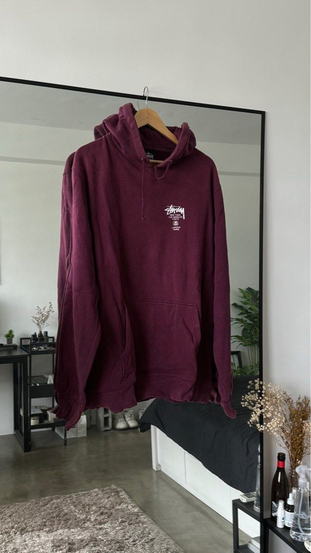 Burgundy stussy hoodie on sale