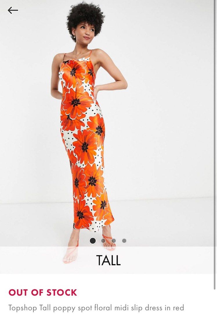 Topshop Tall poppy spot floral midi slip dress in red Women s