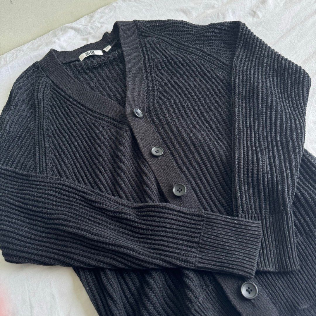 Mens black knitted cardigan top