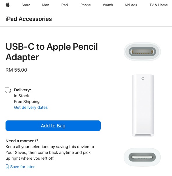 Apple USB-C to Apple Pencil Adapter