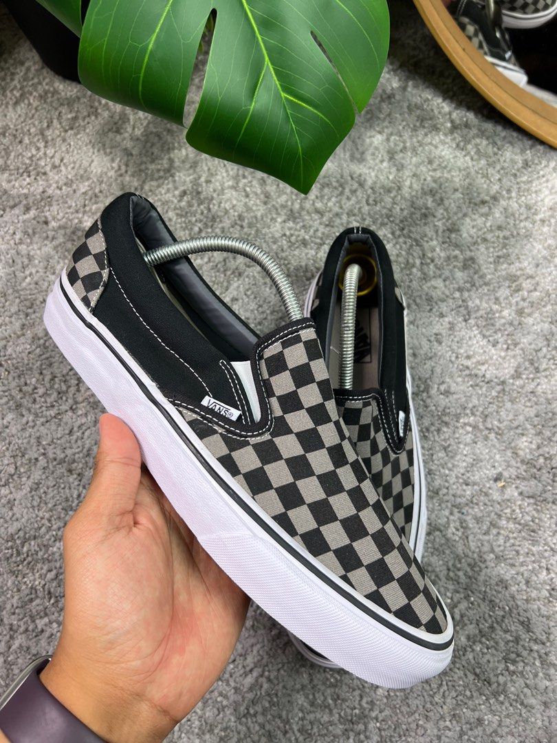 Vans Slip On Checkerboard Black Pewter Men s Fashion Footwear
