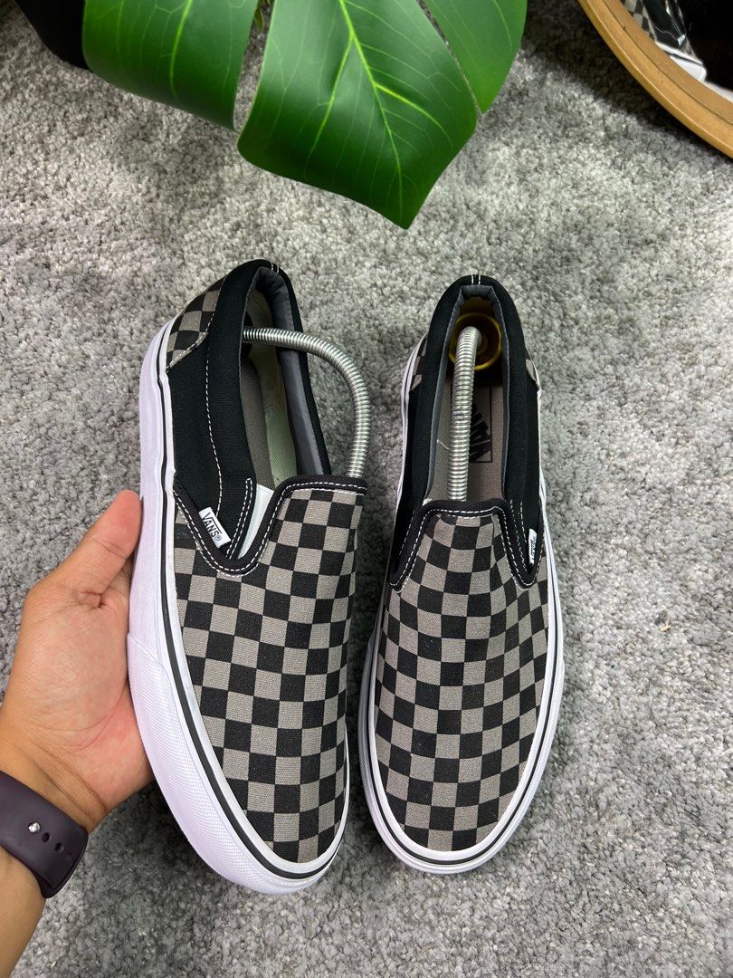 Vans slip on best sale checkerboard black pewter