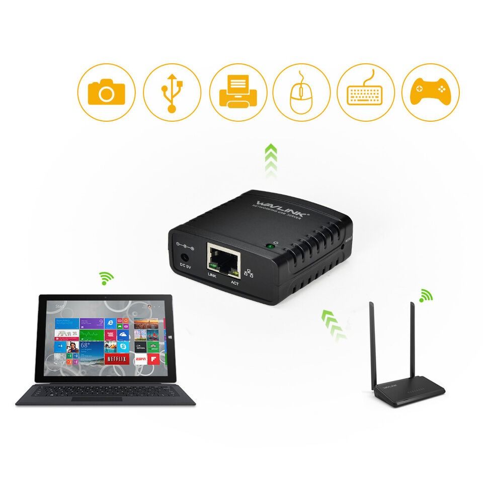 WAVLINK Networking 10 / 100Mbps Ethernet to USB 2.0 Network LPR Print Server Kit (Category: Cables & Adaptors) located in Manila. Submitted by sdfsolutions (Listing ID 1282365062, Image 3). Description: Support web management software. Easily connect your USB printer to the network. Print from any computer on your local network. Share your printer with multiple users on your network. Support dhcp client and multiple network protocols. 10base-t/10