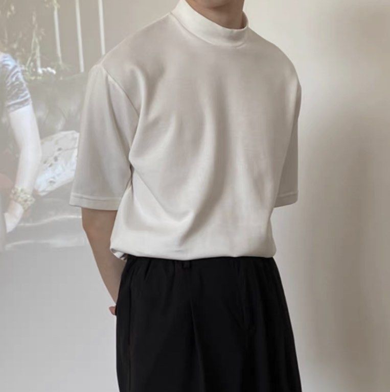 White turtle neck Korean tee Men s Fashion Tops Sets Tshirts