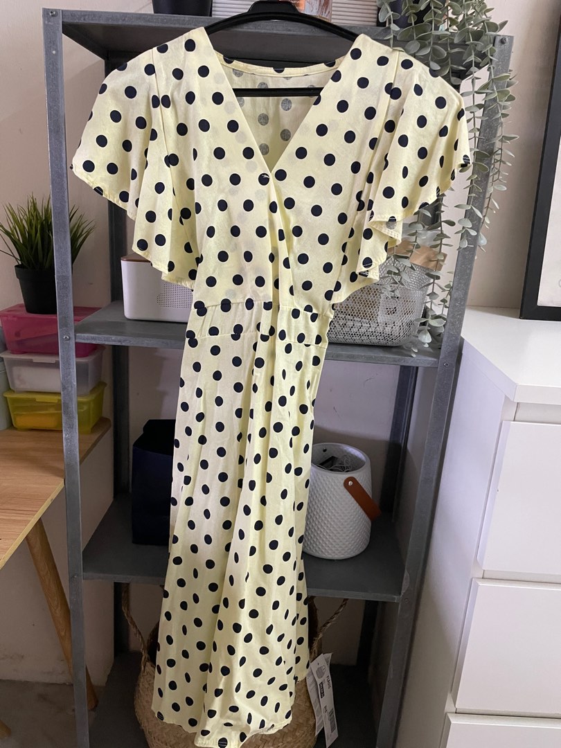 Warehouse yellow polka dot dress sale