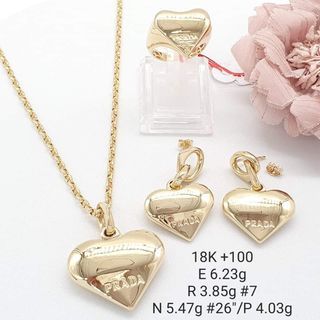 18k Saudi Gold Hearts P Set Necklace, Ring, and Earrings
