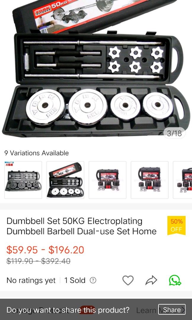 50kg york dumbbell discount set
