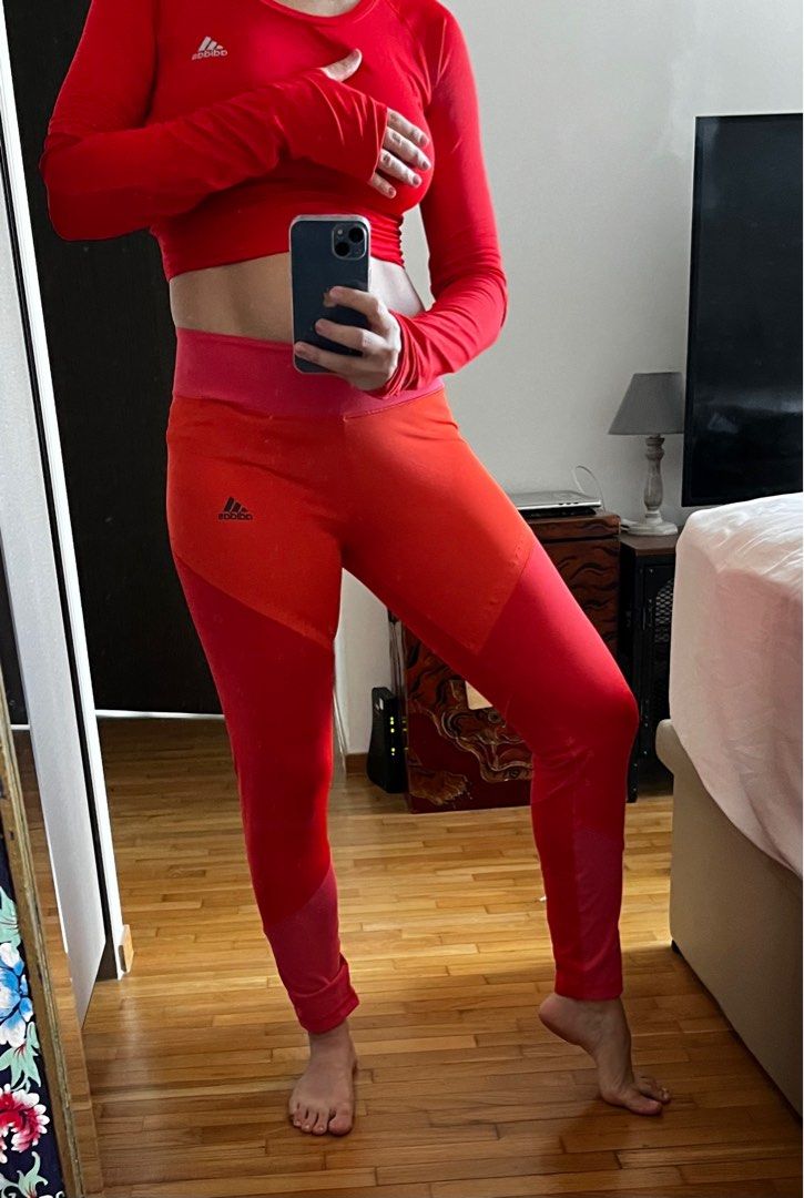 Adidas red leggings and top Women s Fashion Activewear on Carousell
