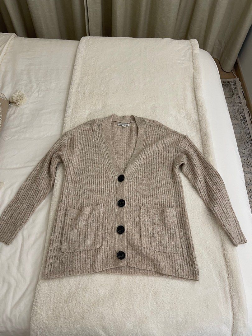 AE Button Up Long Cardigan in Oatmeal Women s Fashion Coats