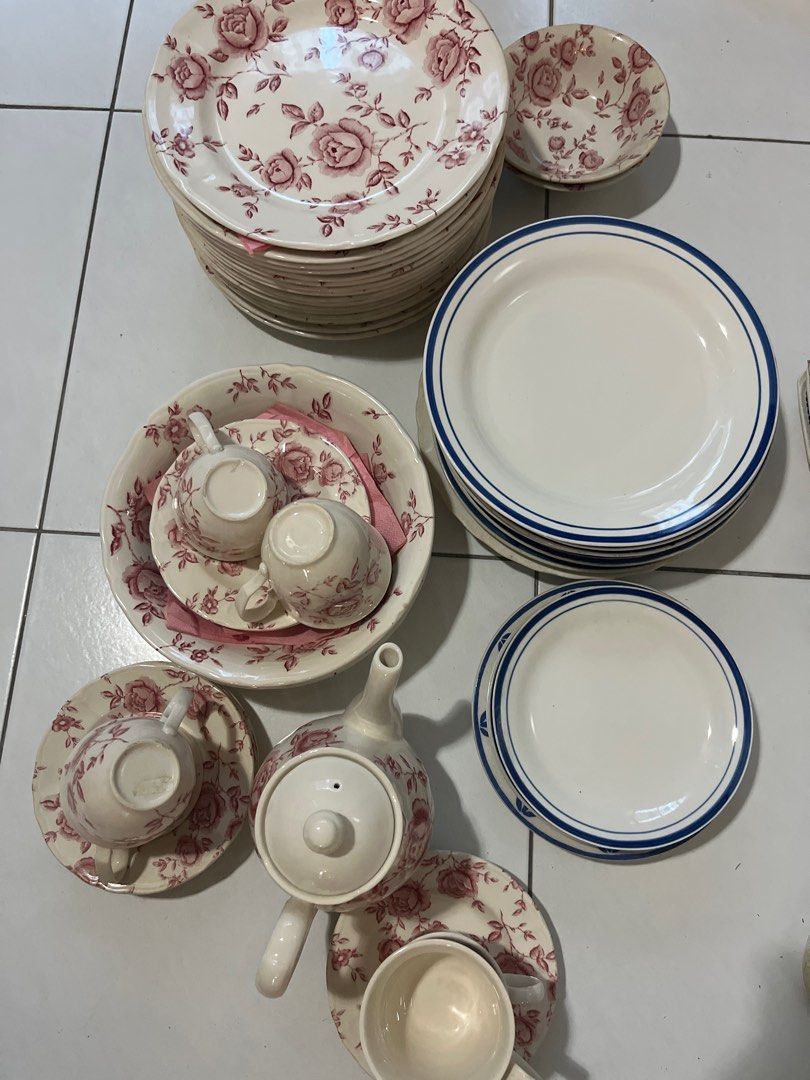 Cheap Dinnerware Plates Minimal Design Blue Trim ALL MUST GO SALE