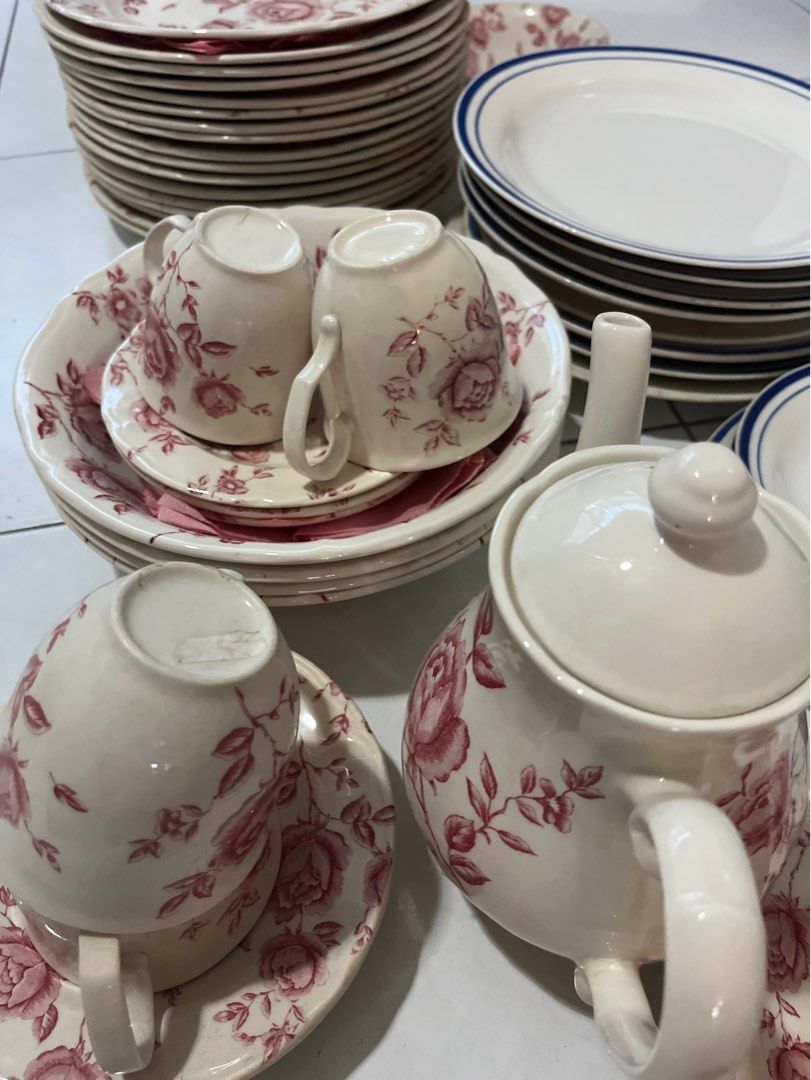 Cheap Dinnerware Plates Minimal Design Blue Trim ALL MUST GO SALE