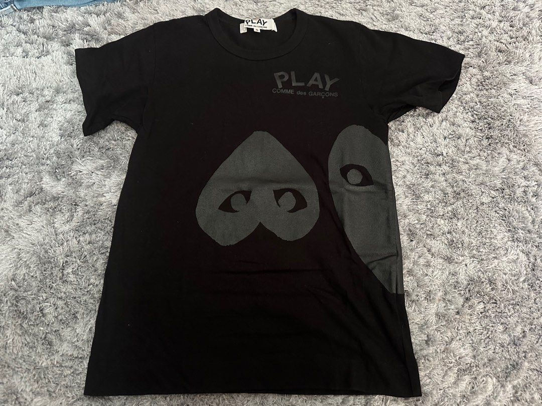 Authentic Rare CDG Play Black on Black Heart Logo Tee Tagged womens Size S Women s Fashion Tops Shirts on Carousell