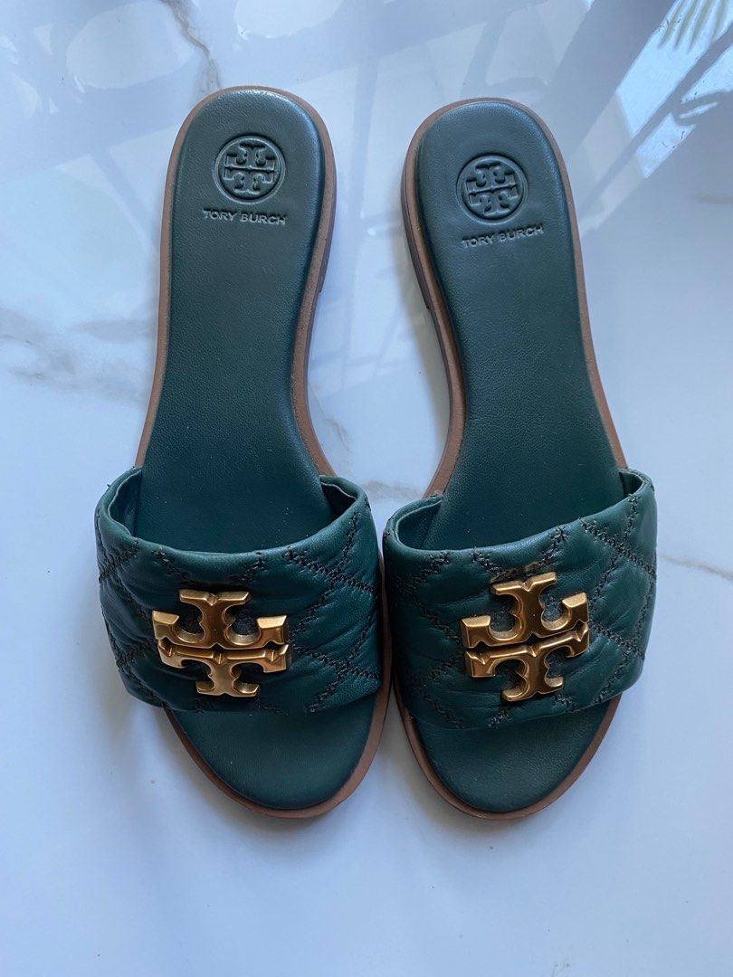 Authentic Tory Burch nappa leather quilted sandals flats size us8