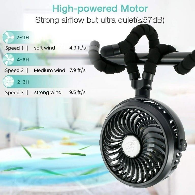 Battery Operated Stroller Fan Flexible Tripod Clip On Fan with 3 Speeds