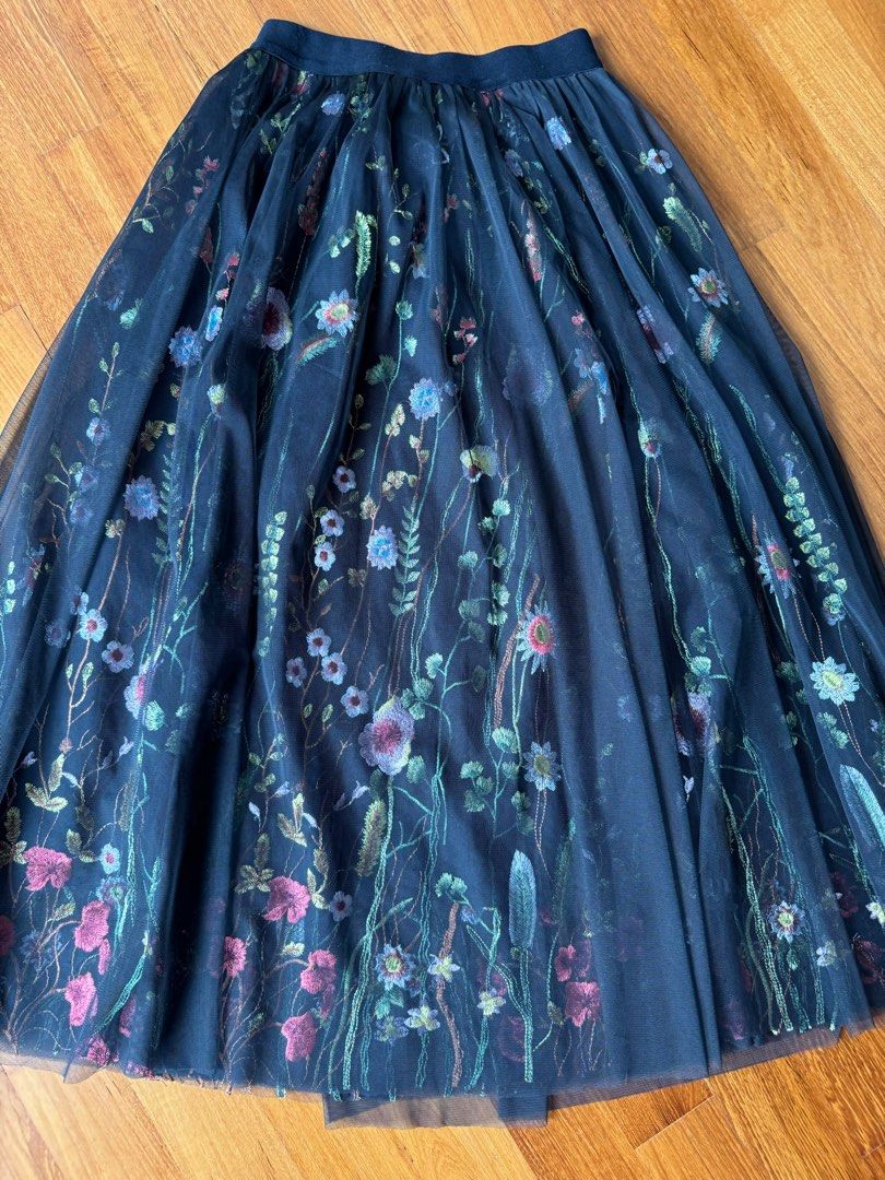 Floral Embroidered Skirt Floral Midi Skirt Singapore Black Mesh