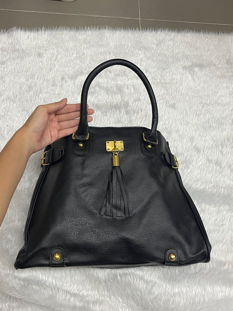 Black shoulder hand carry leather bag Women s Fashion Bags