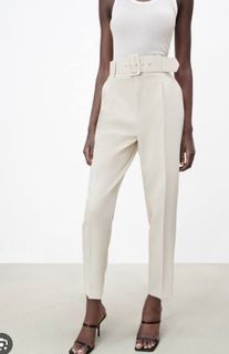 BNWT Zara Belted Trousers in Cream/Beige
