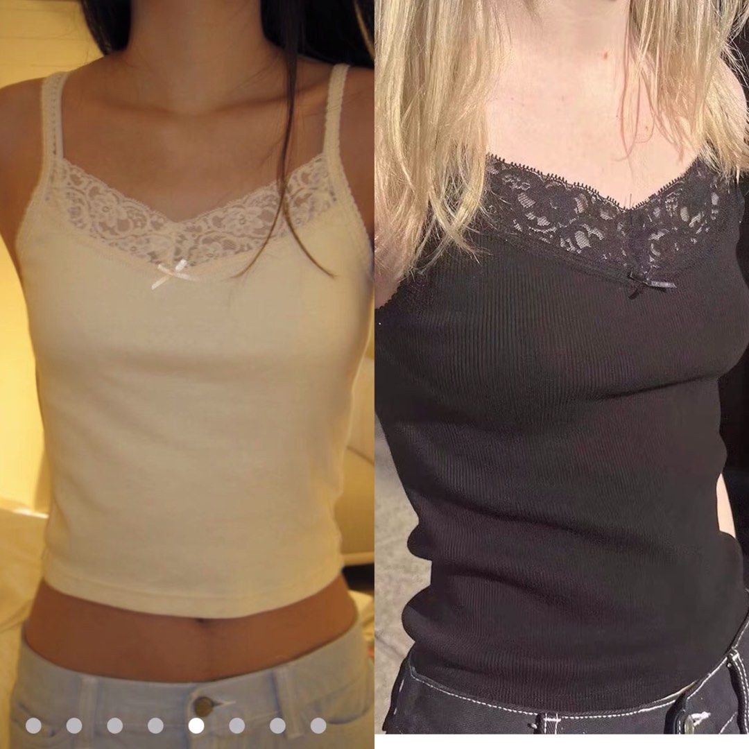 Brandy Melville ✰ Skylar Black White Lace Tank Top Crop Shirt, Women's  Fashion, Tops, Sleeveless on Carousell