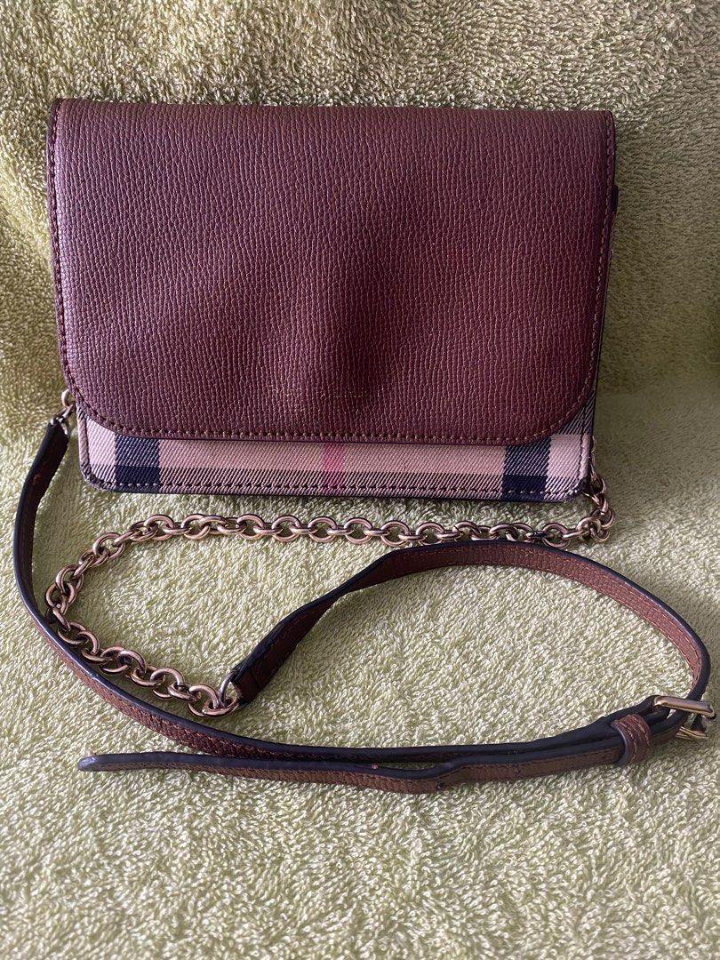 Burberry Hampshire Leather House Check Small Crossbody Clutch Bag