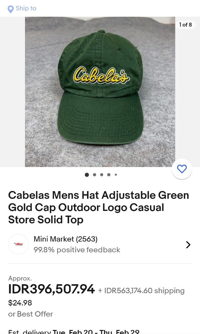 Cabelas Mens Hat Adjustable Green Gold Cap Outdoor Logo Casual