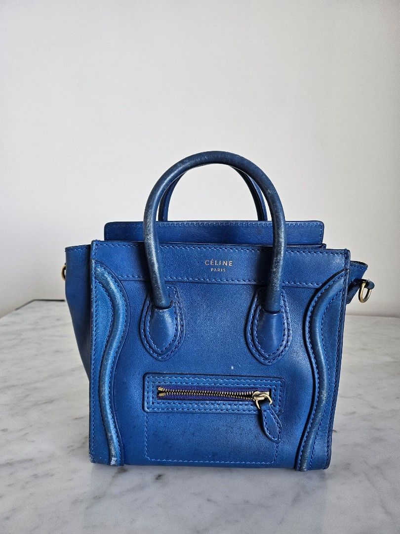 CÉLINE blue and beige leather micro luggage handbag – Loop Generation