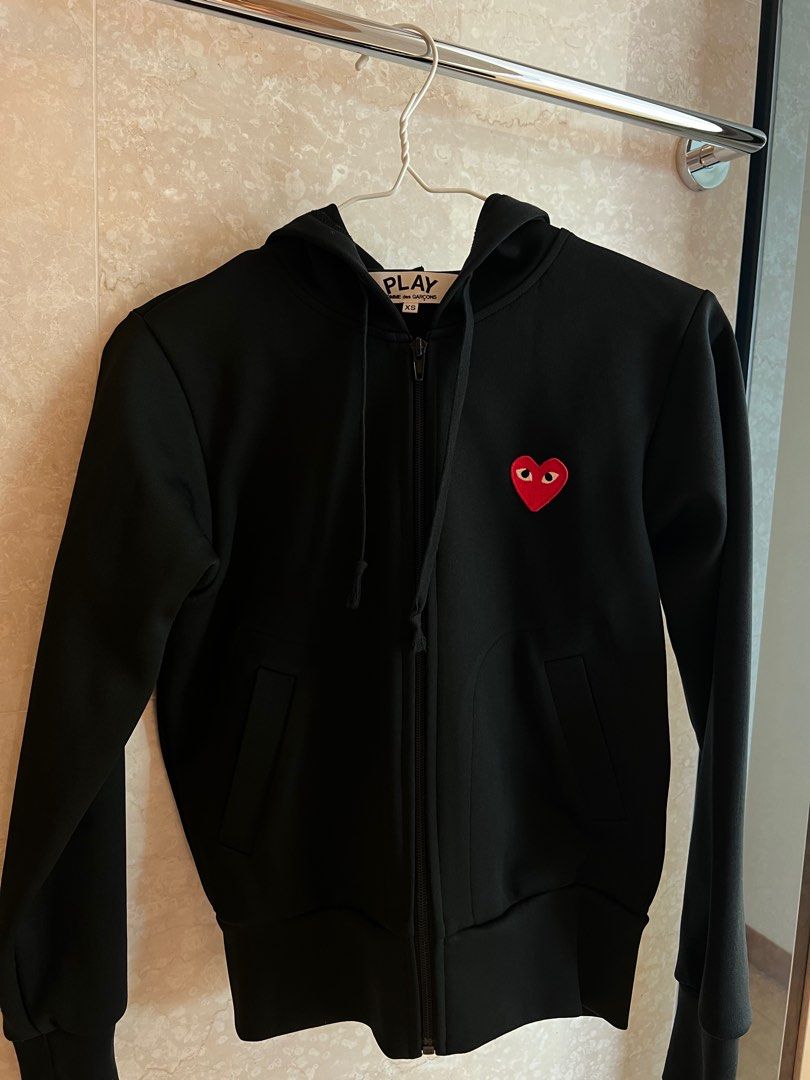 Comme Des Gar ons CDG Play Black Zip Up Hoodie Women s Fashion