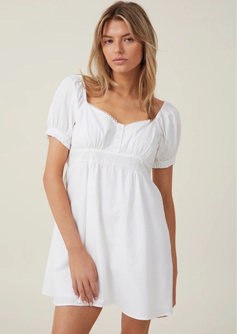 cotton on puff sleeves mini dress white