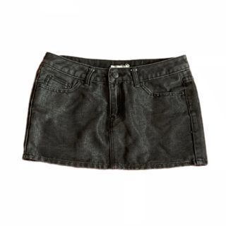 dark colored denim mini skirt