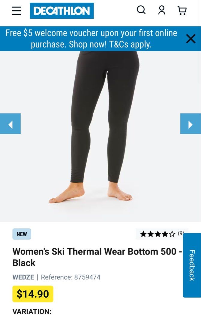 Decathlon Women's Ski Thermal Wear Base Layer Pants Bottom 500 - Black XS,  Women's Fashion, Bottoms, Other Bottoms on Carousell