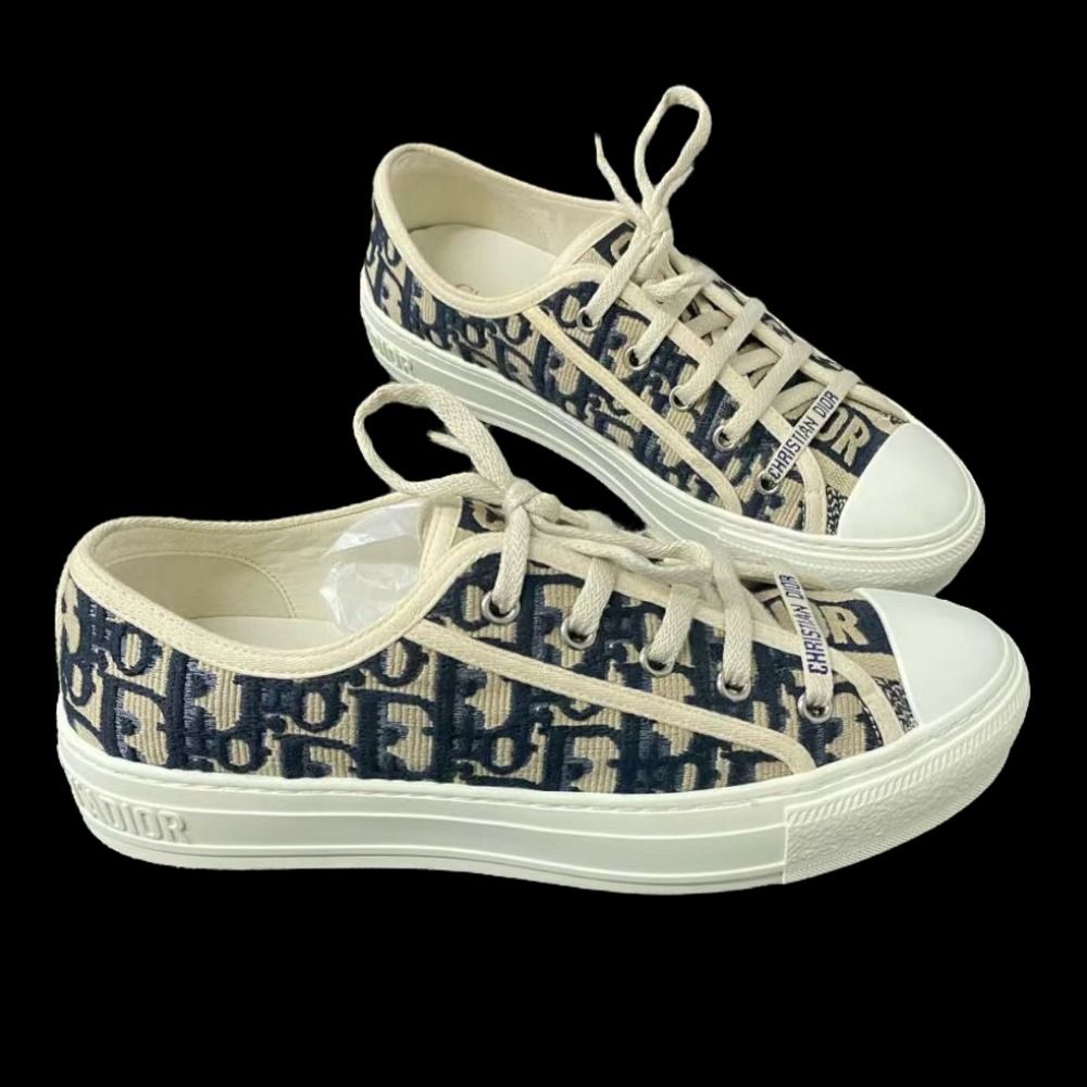 EU38 DIOR WMNS WALK N DIOR EMBROIDERED CANVAS LOW DEEP BLUE