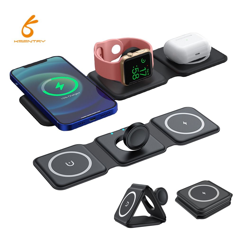 Magnetic Wireless Charger for iPhone: Fodable 3 in 1 Charging Station for  Multiple Apple Devices - Travel Charging Pad Dock for Apple Watch iPhone 15