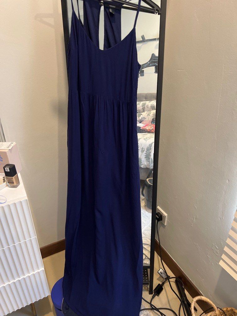 Forever 21 Rayon Navy Blue Maxi Dress with cutouts