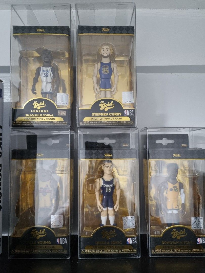 Funko Pop Vinyl GOLD - NBA - Set (Category: Designer & Blind Box Toys) located in Rizal. Submitted by dtchansw00 (Listing ID 1282561588, Image 3). Description: Funko Pop Vinyl - Gold (NBA) set Steph Curry Nikola Jokic Donavan Mitchell Shaquille O'Neal Trae Young.