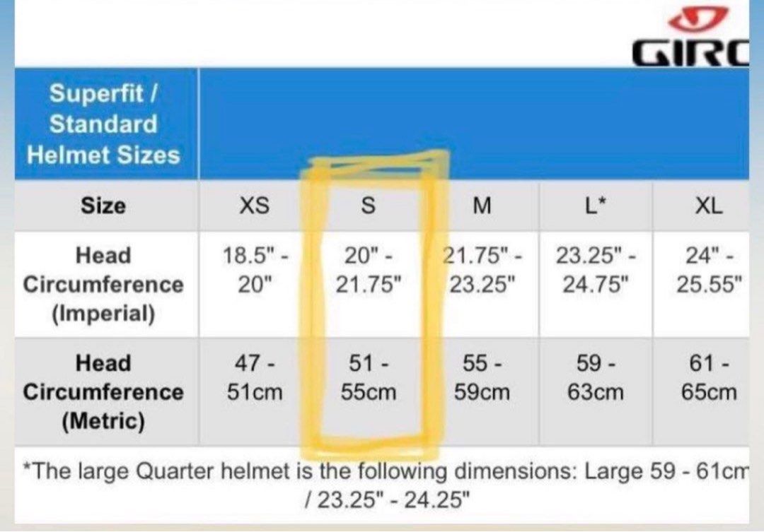Giro foray size chart clearance