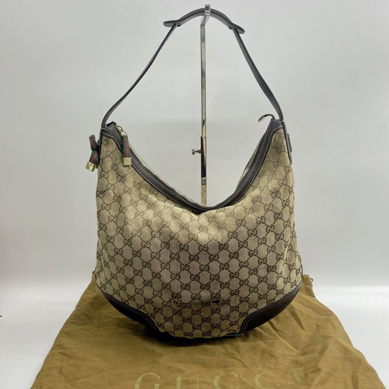 GUCCI 162882 GG BROWN CANVAS PRINCY SEMI SHOULDER BAG 247002078