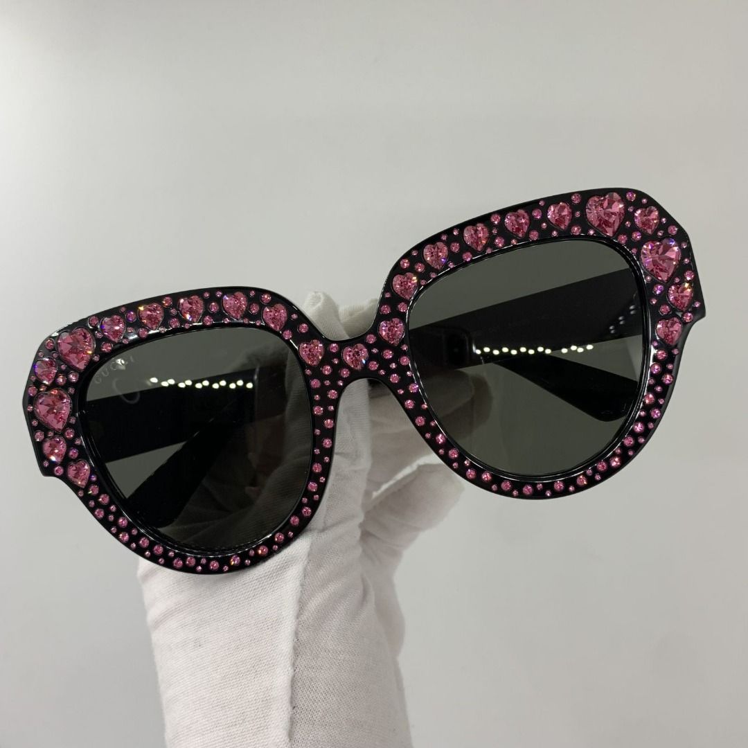 GUCCI BLACK PINK HEART RHINESTONE SUNGLASSES 247002093 Luxury Accessories on Carousell