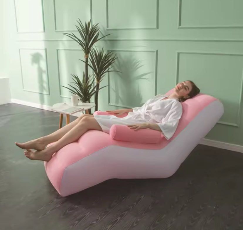 inflatable lazy sofa (Category: Sofas) located in Valenzuela. Submitted by mhegz.25 (Listing ID 1282523929, Image 3). Description: 💥Inflatable Lazy Sofa 📌Fashionable and Comfortable Lunch Rest Lazy Lying Chair Indoor Foldable Bed Leisure Air Bench 📌Inflatable S Shape Sofa with Armrest 📌Made of Flocking Sofa 📌Size: 140*85*80cm. 📌Color pink and coffee 📌150 kilograms capacity.