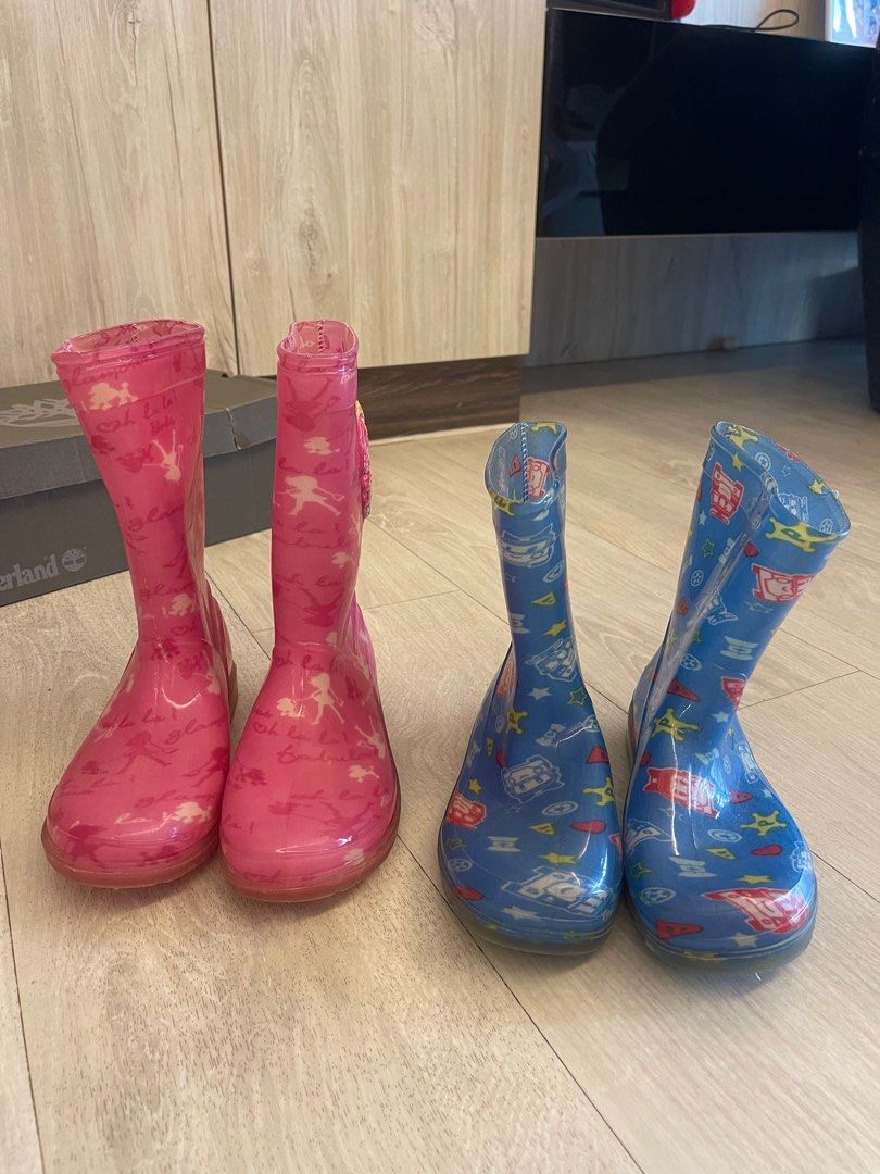 Kids Raining Boots Water Proof Rubber Shoes Pink Size 36 Blue Size 22 7 to 12 Years Old Large Slip In Comfy Wear Waterproof