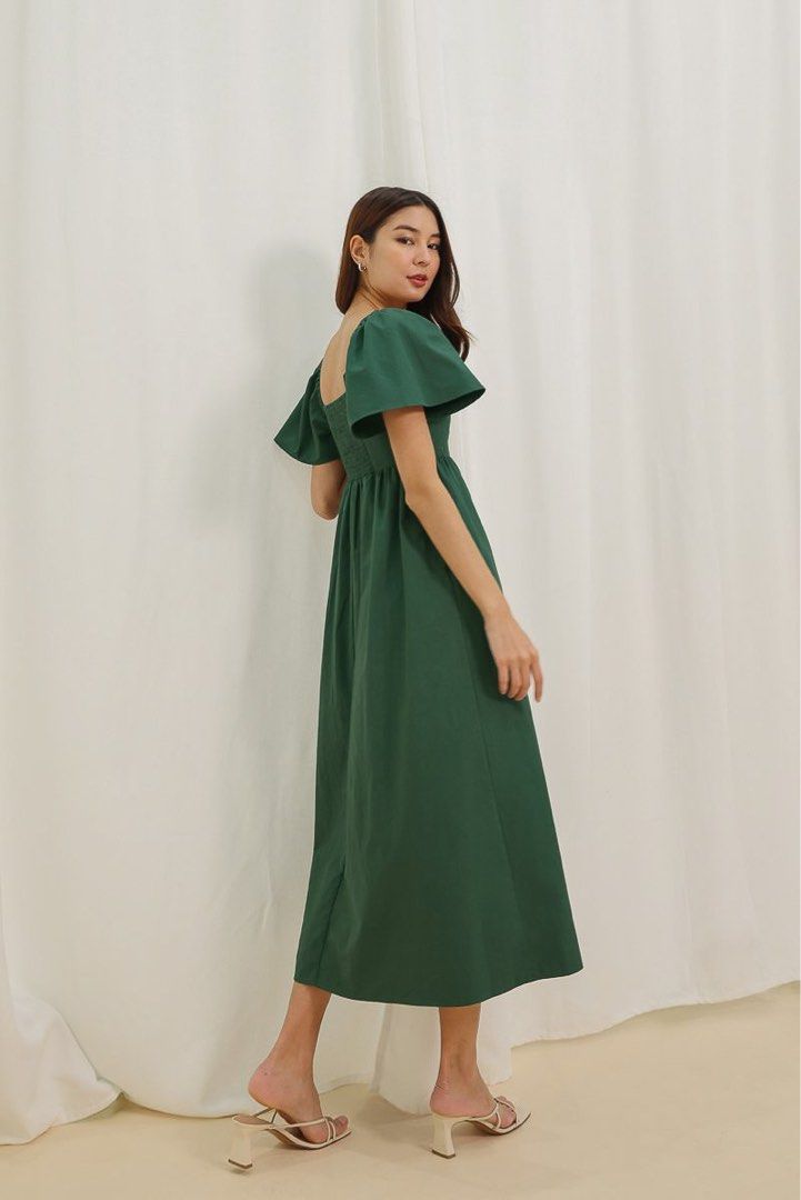 LUCINDA PADDED FLUTTER SLEEVE MIDAXI DRESS (CASTLETON GREEN) XXS, Women's  Fashion, Dresses & Sets, Dresses on Carousell