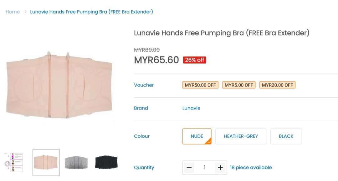 Lunavie Hands Free Pumping Bra - Grey