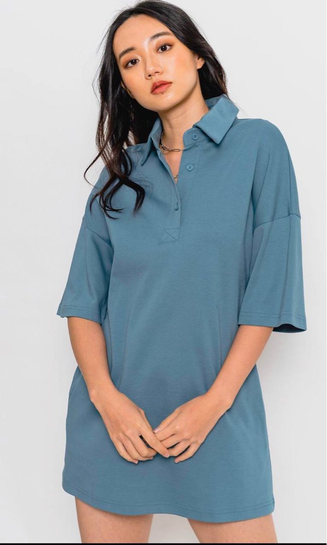 Marco Polo Shirt Dress in Royal Blue Women s Fashion Tops Shirts on Carousell