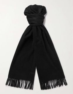 MITSUKOSHI Selection Japan 🇯🇵 Cashmere Black Knitted Knit Muffler Fringe Scarf Scarves  Winter Snow