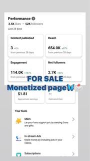 monetized facebook page for sale! good for business.