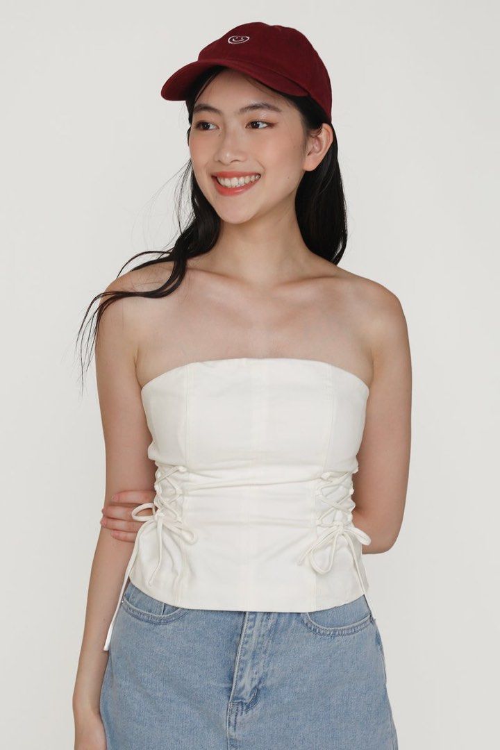 Nasha Lace Up Tube Padded Top White Women s Fashion Tops