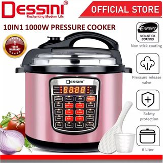 DESSINI ITALY 1L Electric Rice Cooker Lunch Box Non Stick Stainless Steel  Inner Pot with Steamer